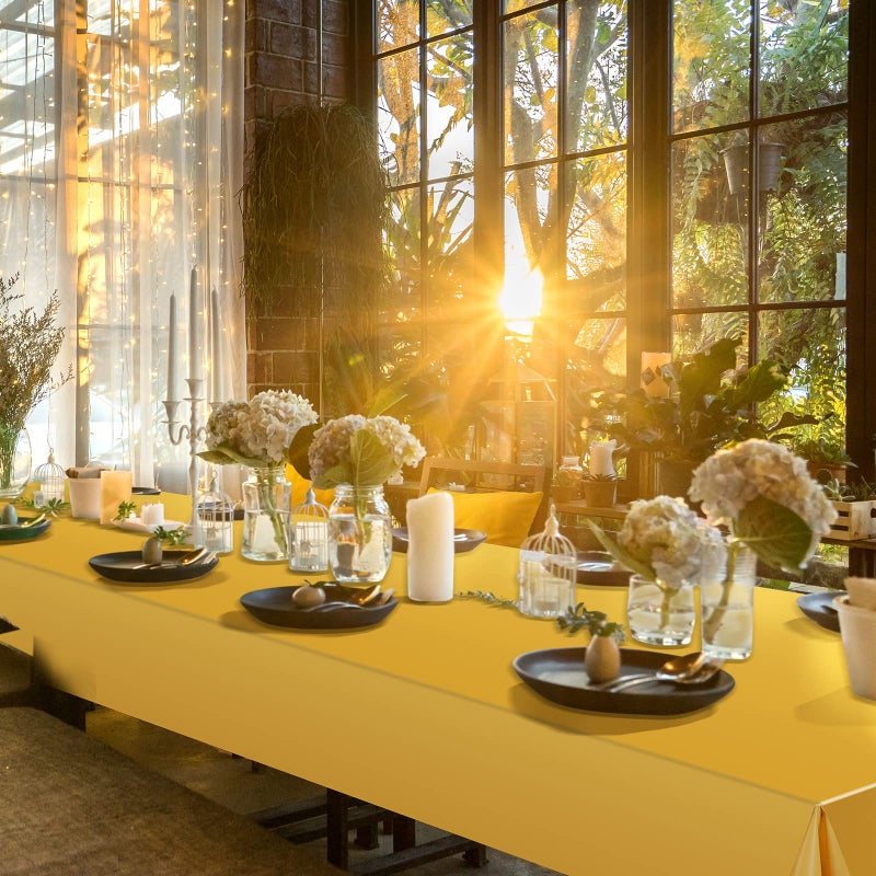 Moukeren 16 Pack Plastic Tablecloths Bulk 54 x 108 Inch Disposable Rectangle Table Covers Waterproof Party Table Cloths for Indoor or Outdoor Events Birthday Party Decor Supplies (Gold) - Image 5